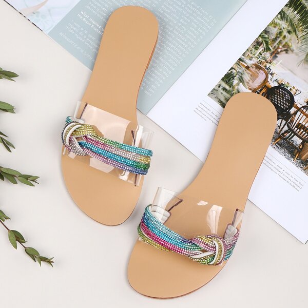 

Clear Rhinestone & Knot Decor Slide Sandals