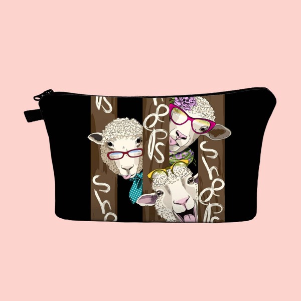 

Sheep Pattern Zipper Makeup Bag, Black