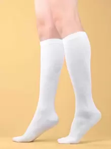 雙戶外運動純色壓力襪 - 白色 - 查看 1