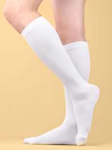 雙戶外運動純色壓力襪 - 白色 - 查看 2