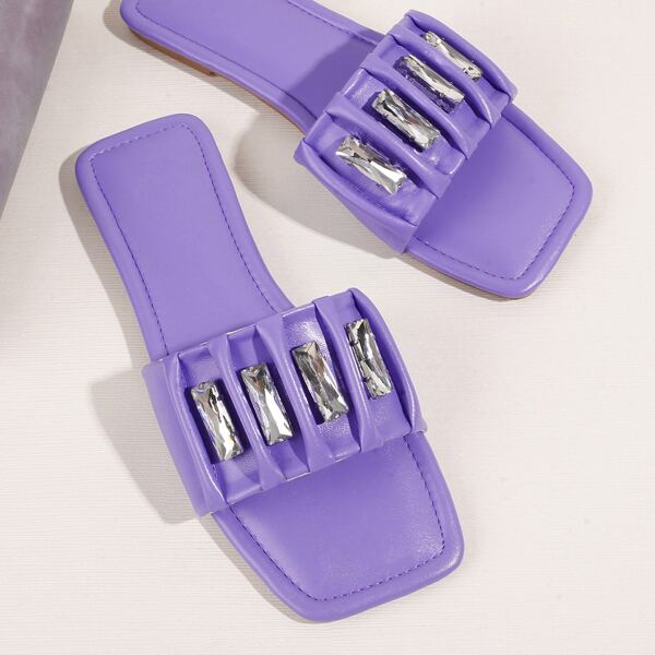 

Rhinestone Decor Ruched Slide Sandals, Purple