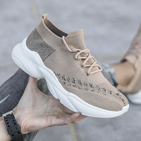 

Men Lace Up Decor Running Shoes, Khaki