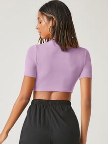 SHEIN BASICS 小高領羅紋針織短版上衣 - 紫色 - 查看 2