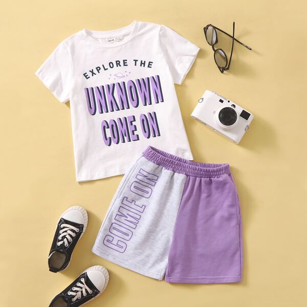 

Toddler Boys Slogan Graphic Tee and Track Shorts Set, Purple