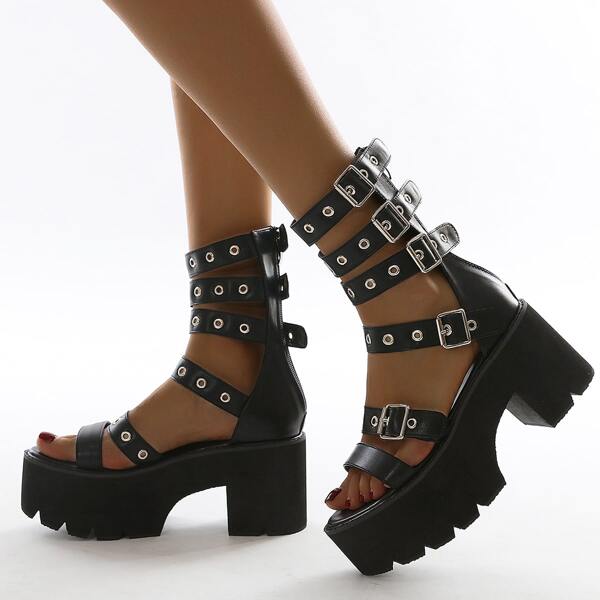 

Buckle Decor Gladiator Sandals, Black
