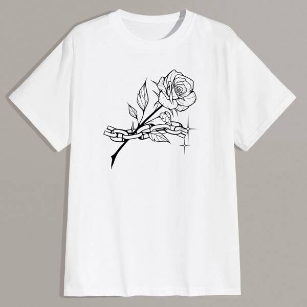 

Guys Chain & Floral Graphic Tee, White