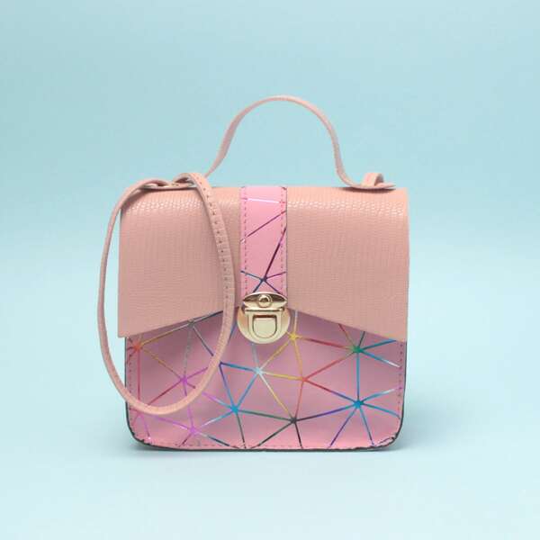 

Geometric Graphic Push Lock Satchel Bag, Pink