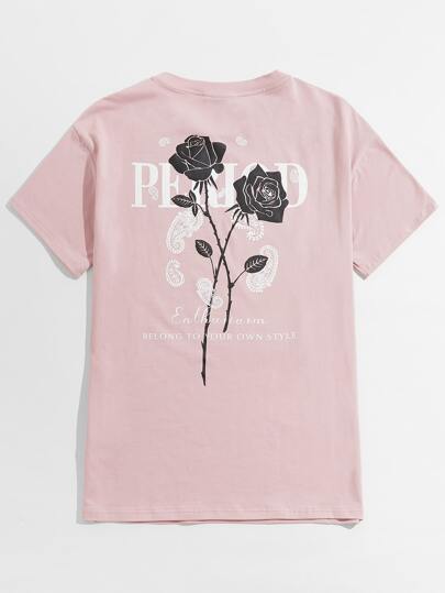 Manfinity RebelGame Men Letter & Rose Print Tee