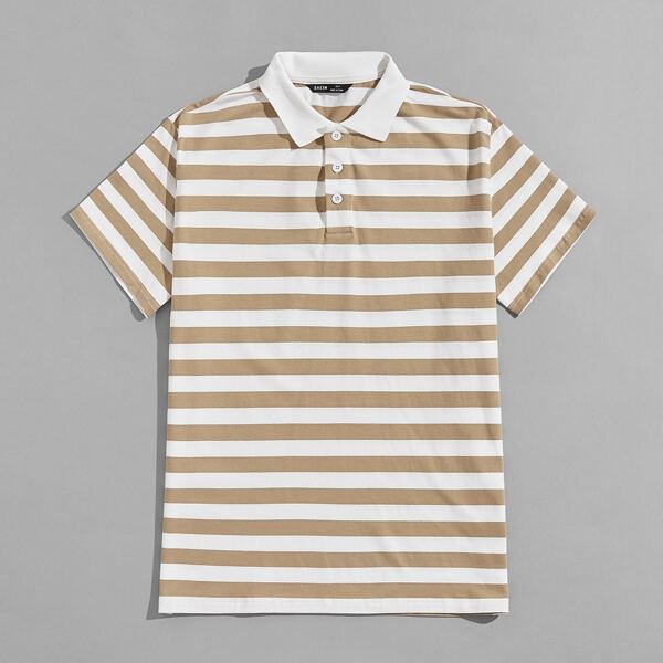 

Men Two Tone Striped Polo Shirt, Camel