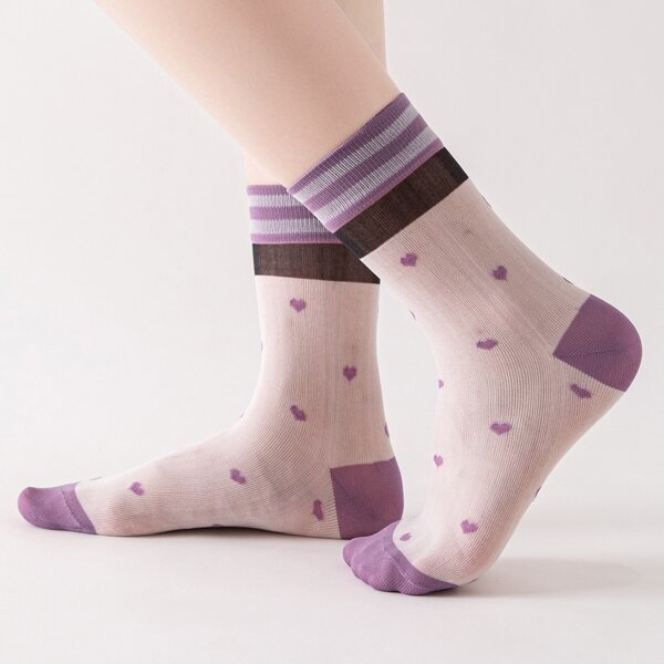 

Heart Print Crew Socks, Multicolor