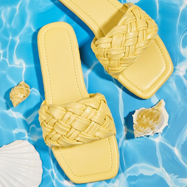 

Minimalist Braided Design Slide Sandals, Yellow