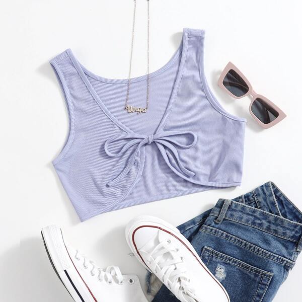 

Tie Front Crop Tank Top, Violet purple