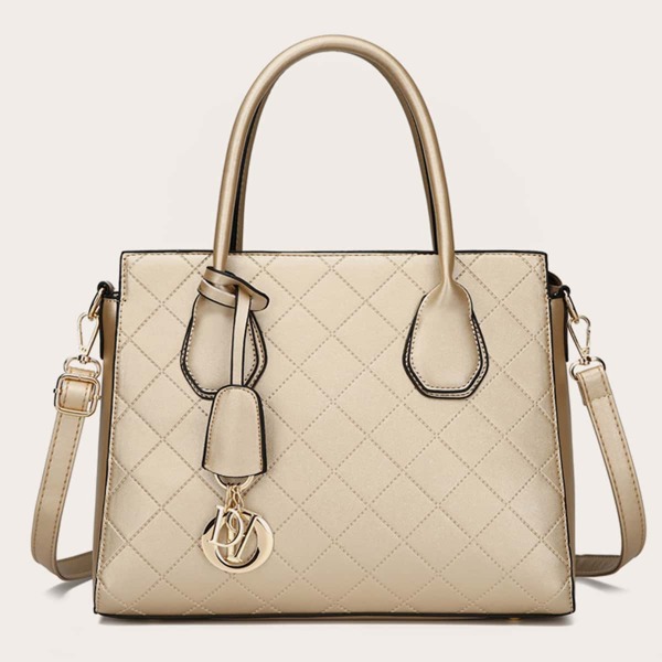 

Letter Charm Stitch Detail Tote Bag, Gold