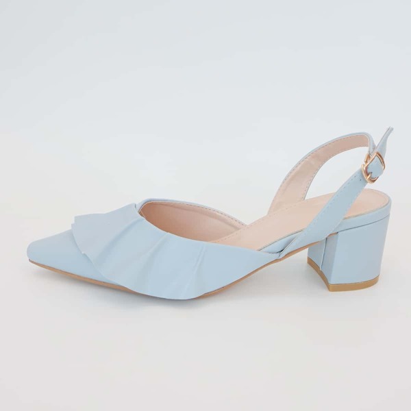 

Ruffle Decor Chunky Heeled Slingback Pumps, Blue
