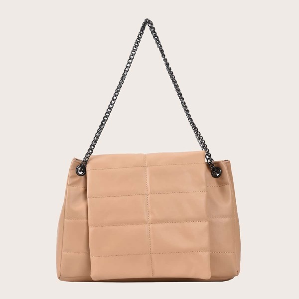 

Quilted Chain Tote Bag, Khaki
