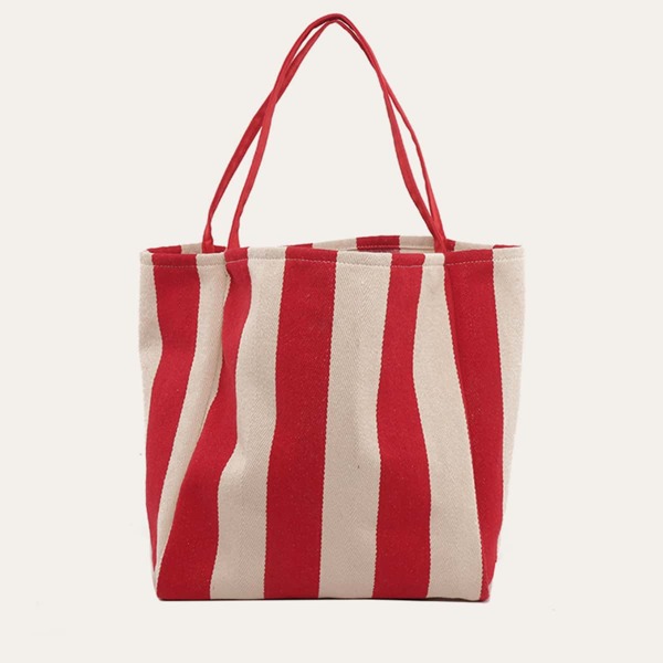 

Striped Tote Bag, Red and white
