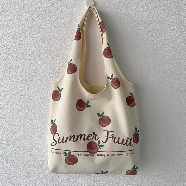 

Fruit Graphic Tote Bag, Beige