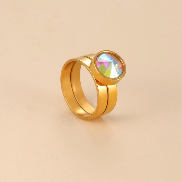 

2pcs Rhinestone Detail Ring, Gold