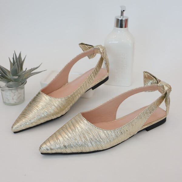 

Metallic Bow Decor Slingback Flats, Gold