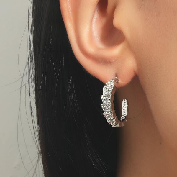 

Rhinestone Decor Hoop Earrings, Silver