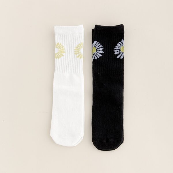 

2pairs Toddler Girls Floral Print Socks, Multicolor