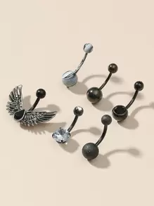 6 Cái/bộ Cánh Trang Trí Bụng Vòng Thép Không Gỉ Thời Trang Punk Xuyên Hoàn Hảo Cho Nữ & Nam Cơ Thể Món Quà Trang Sức, Trang Sức Inox - màu đen - Xem 1