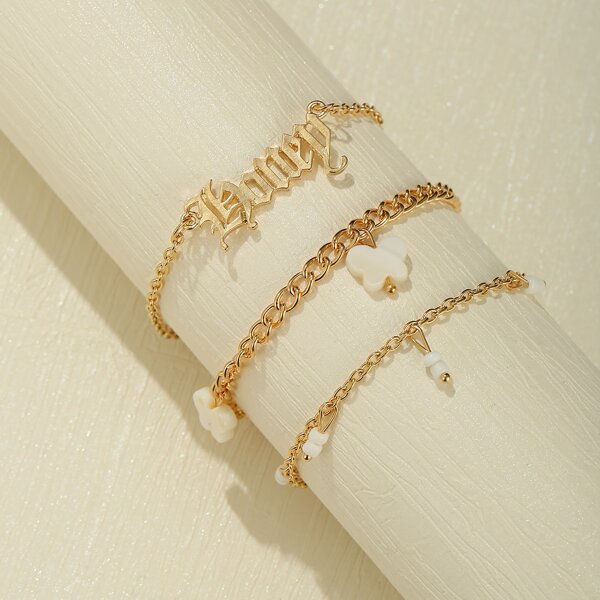 

3pcs Butterfly Decor Anklet, Gold