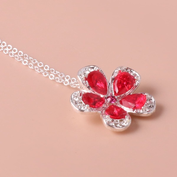 

Flower Charm Necklace, Red