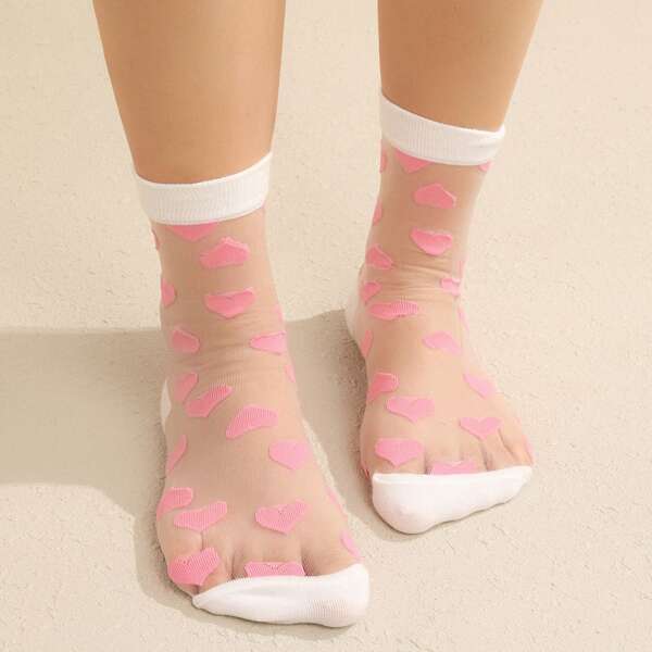 

Heart Print Crew Socks, White