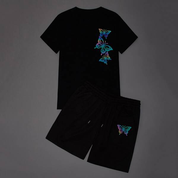 

Men Reflective Butterfly Tee With Track Shorts, Black