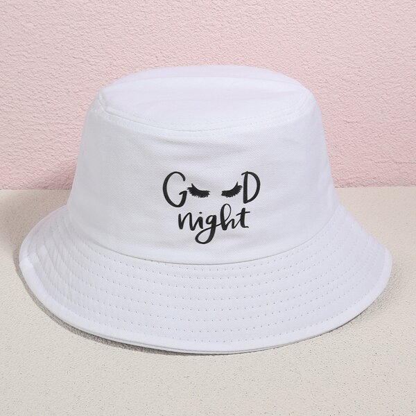 

Letter Print Bucket Hat, White