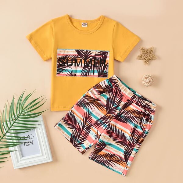

Toddler Boys Tropical And Letter Graphic Tee & Shorts, Multicolor