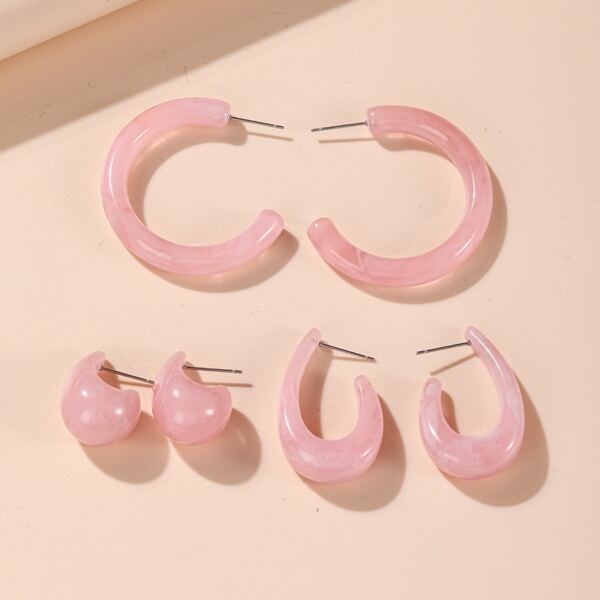 

3pairs Simple Hoop Earrings, Pink