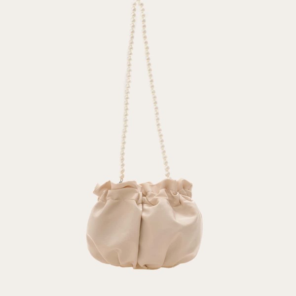 

Faux Pearl Decor Ruched Bag, Khaki