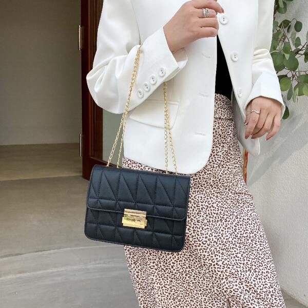 

Quilted Chain Shoulder Bag, Black