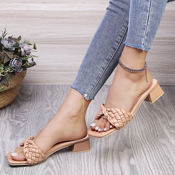 

Braided Design Sandal Mules, Apricot