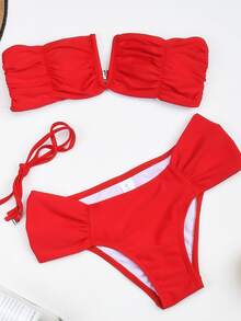 Bikinx Bikini bandeau con banda fruncida en V - Rojo - Ver 4