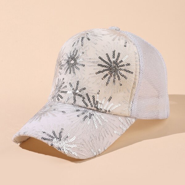 

Sequin Decor Baseball Cap, White