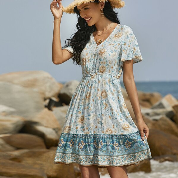

Floral Print Flounce Hem Dress, Multicolor