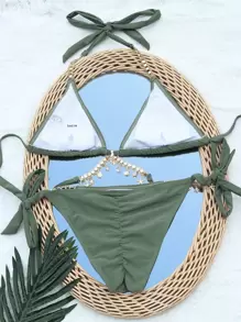 SHEIN Swim Bikini mit Strasssteinen und Ketten-Verbindung am Side-Tie für den Sommer am Strand
