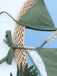 SHEIN Swim Bikini mit Strasssteinen und Ketten-Verbindung am Side-Tie für den Sommer am Strand