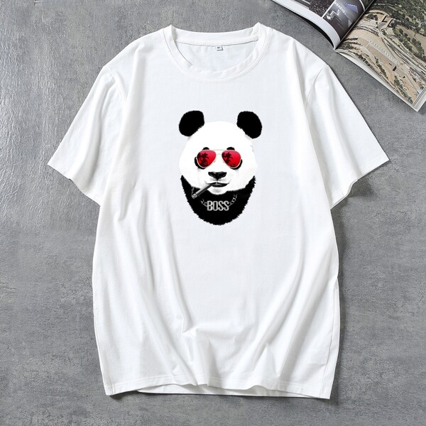 

Men Panda Print Tee, White