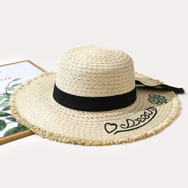 

Letter Embroidered Sun Hat, Beige
