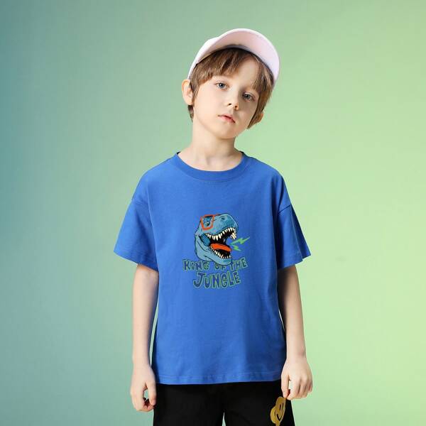 

Boys Slogan & Dinosaur Graphic Drop Shoulder Tee, Blue