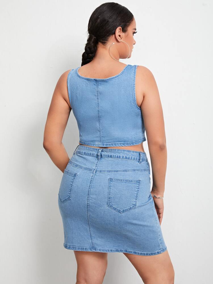 Tank Top en mezclilla & con cremallera Set falda