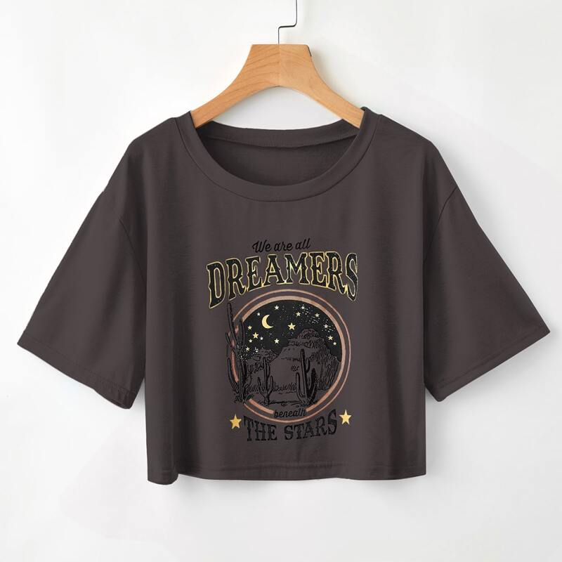 

Letter Graphic Crop Tee, Dark grey