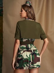 4pack Army Costume Belted Dress With Hat - Army Green - View 4