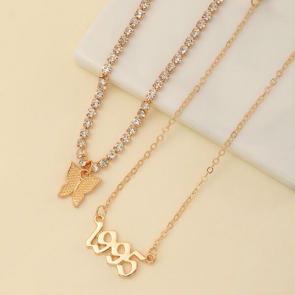

2pcs Butterfly Decor Anklet, Gold