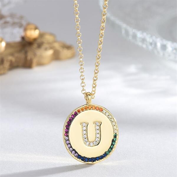 

Zircon Letter Charm Necklace, Gold