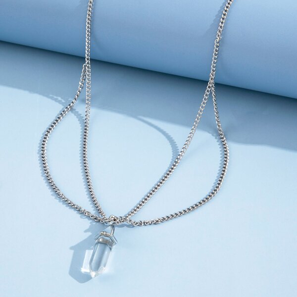

Geo Charm Layered Necklace, Clear